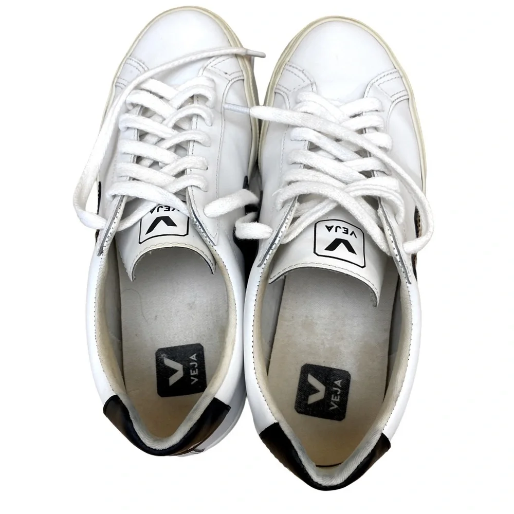 Veja White Leather Sneakers with Black V Accents